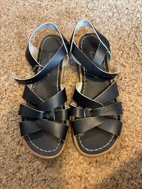 Salt Water Sandals by Hoy Black Crisscross Leather Strap Sandals